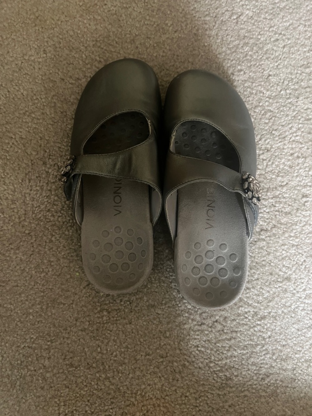 Vionic Dark Gray Mary Jane Clog with Decorative Buckle